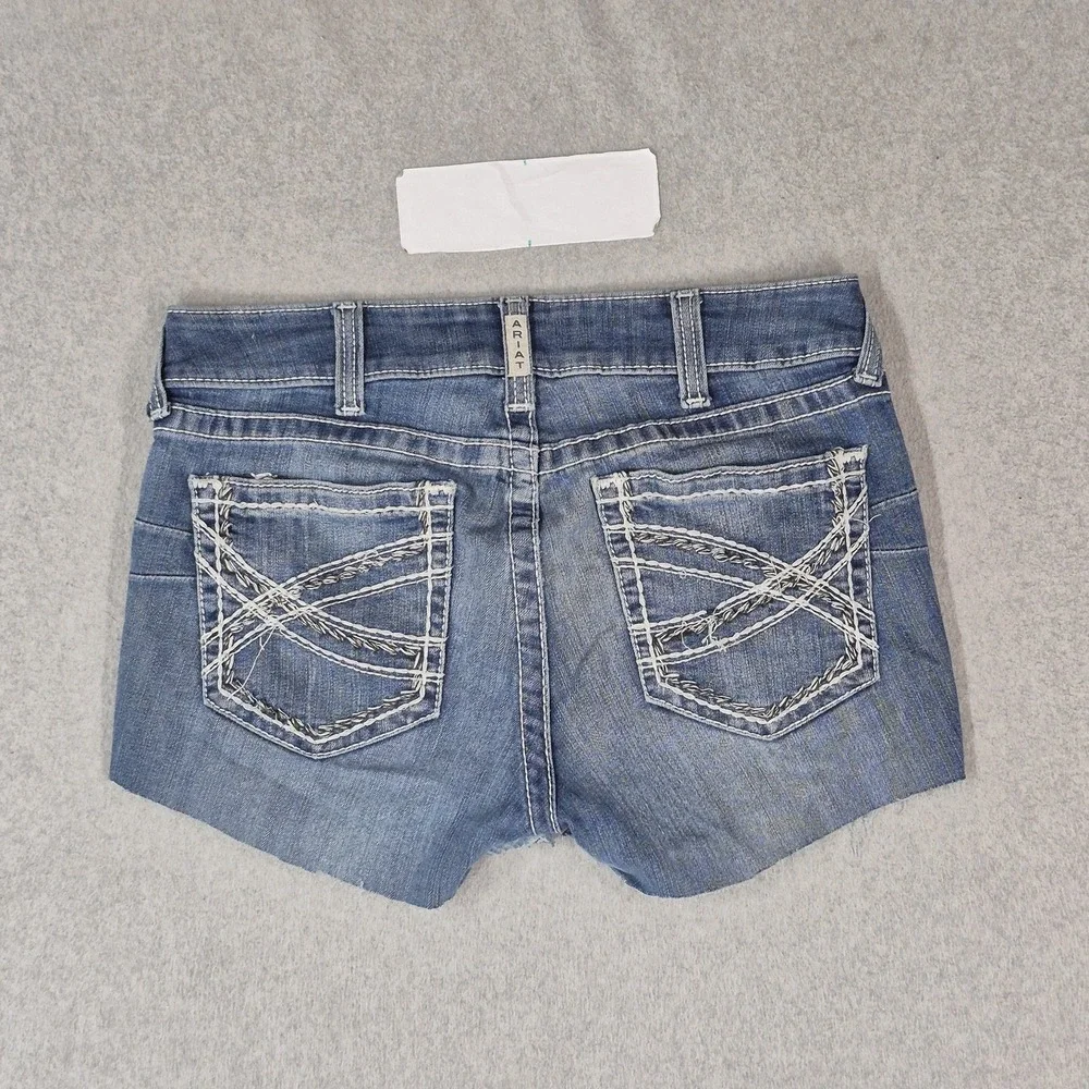 Ariat Women Shorts 30S Blue Real Denim Embroidered Cut Off Western 2.5